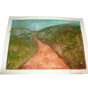 Michael Knotts Painting Landscape Watercolor Unsigned 10x14" Red Hills Mountains